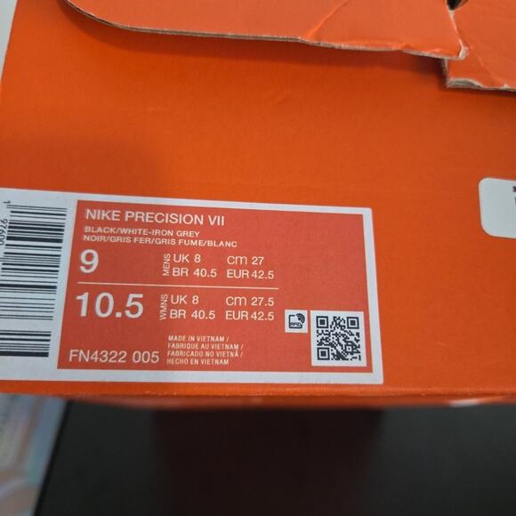 Nike Precision VII Basketball Sneaker Black Grey White Men Size 9 Woman 10.5 main image 2